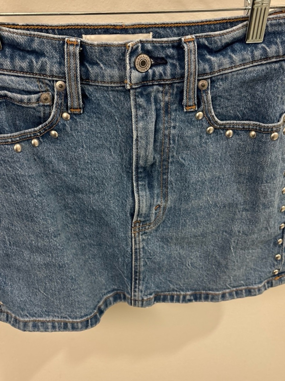 Abercrombie & Fitch Light Blue Denim Mini Skirt with Stud Accents